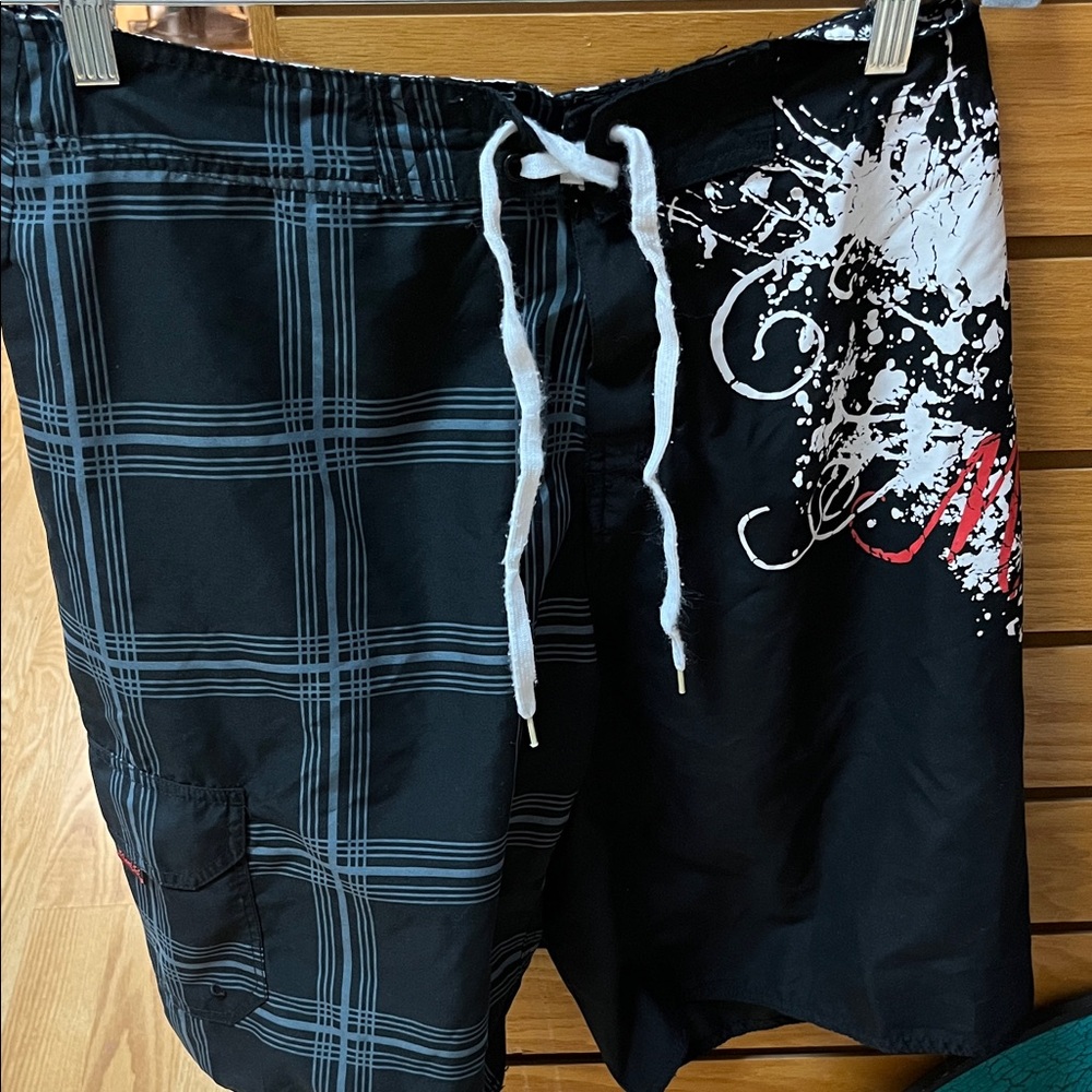 Miami Black and White Plaid Men's Swim Shorts